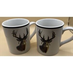 VTG Bass Pro Shops Buck Deer Coffee Mugs Lot Of 2 Cups 14 Ounce Tea Hunting